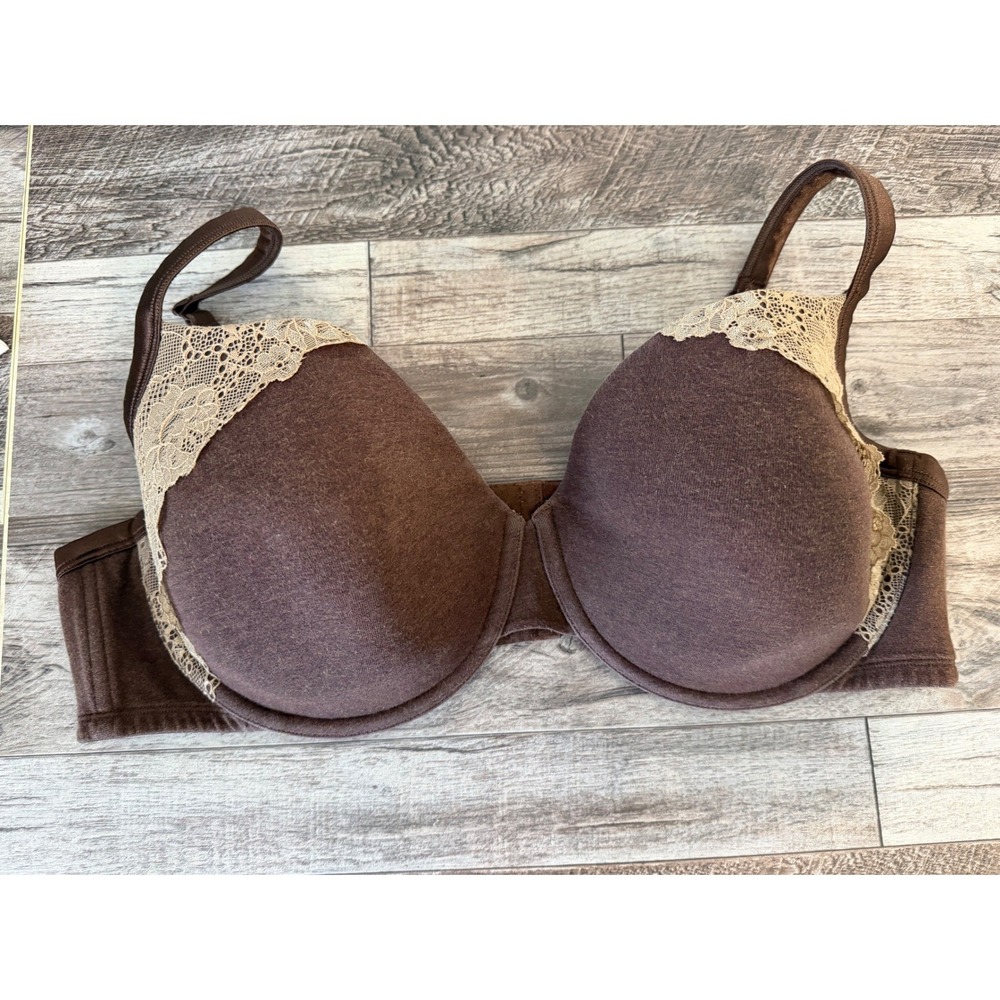 Cacique‎ Bra 46DD Brown Lace Trim Underwire Full Coverage Comfort Support